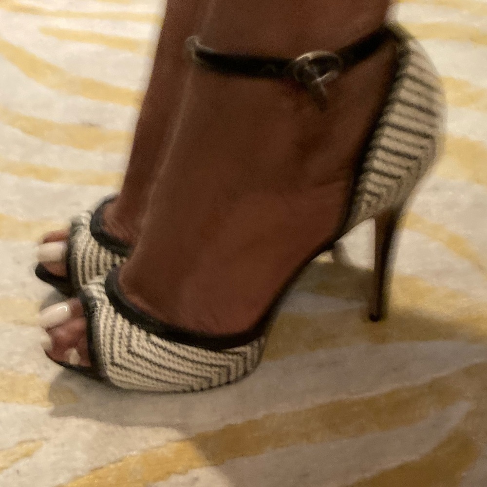 White and Black Herringbone with Patent Leather Piping